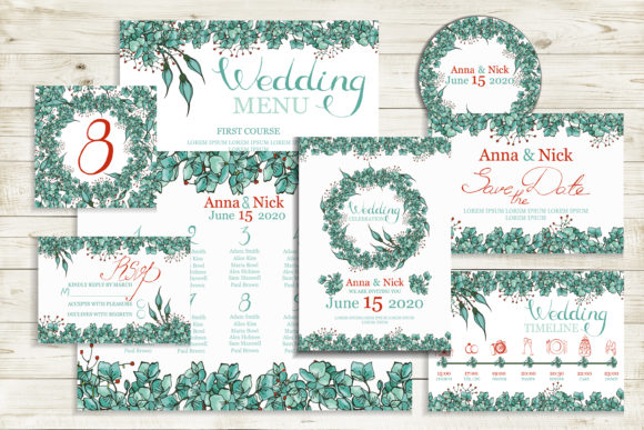 Blue Gold Wedding Invitation Templates