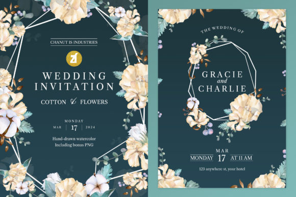 Cotton Flower Wedding Invitation Graphic